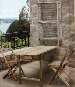 Ensemble repas extérieur bois avec table et 2 chaises entièrement pliable et rangeable dans meuble mural compact - Montesson (78)