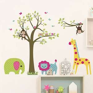 Sticker mural avec arbre et animaux
