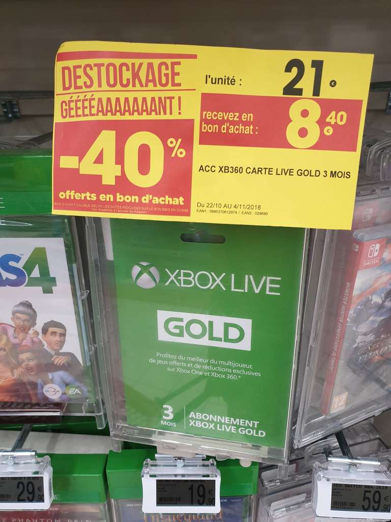 Abonnement de 3 mois au Xbox Live Gold (Via 8.40€ en bon d'achat) - Annemasse (74)