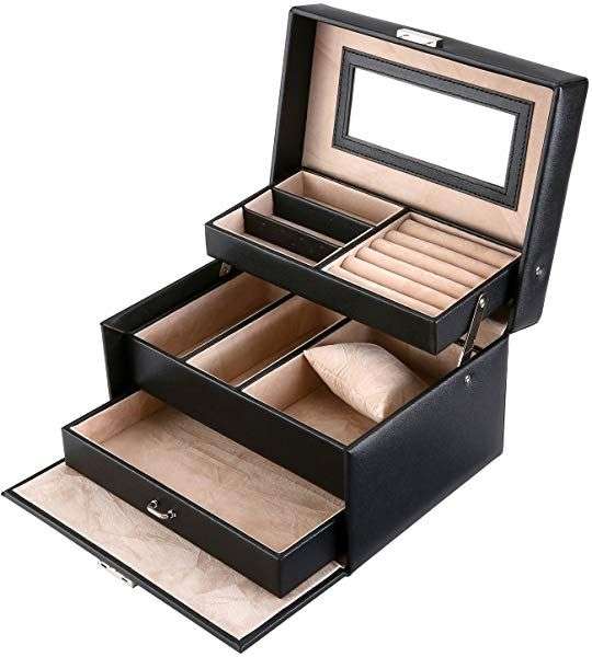 Boîte à Bijoux avec Miroir et tiroirs verrouillables - Noir (vendeur tiers)