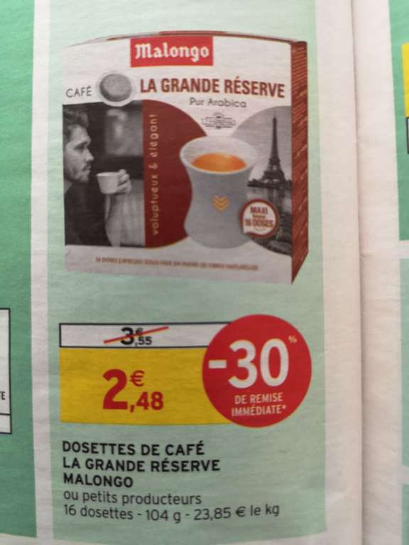 Paquet de 16 dosettes de café Malongo La Grande Réserve ou Petits Producteurs (via 1.05€ sur la carte de fidélité)