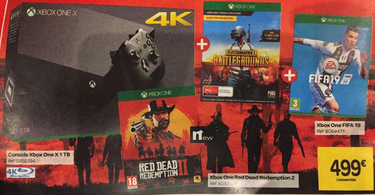 Pack Console Xbox One X 1 To + Red Dead Redemption 2 + Fifa 19 + Player Unknown’s Battle Grounds (Frontaliers Belgique)
