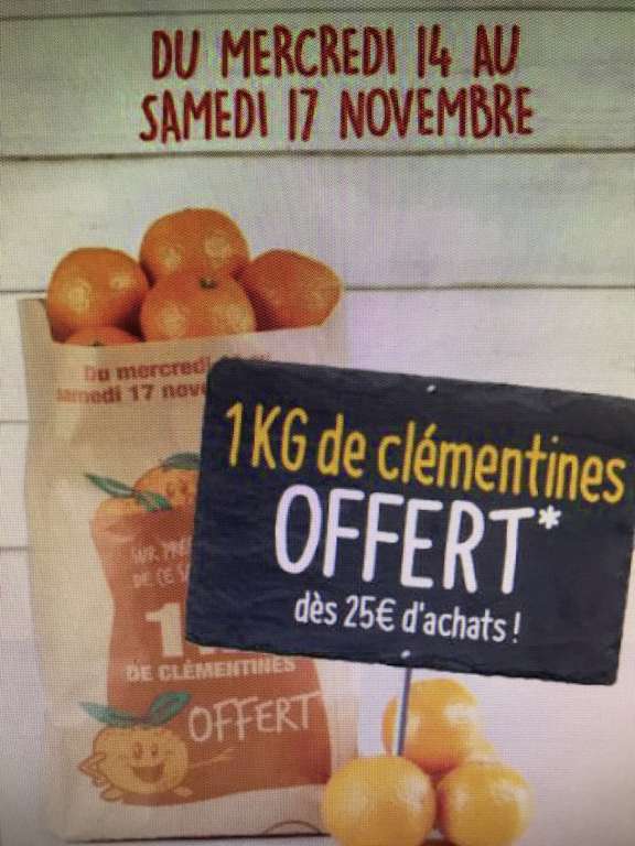 1 kg de clémentine offerts dès 25€ d'achats - Hauts de France