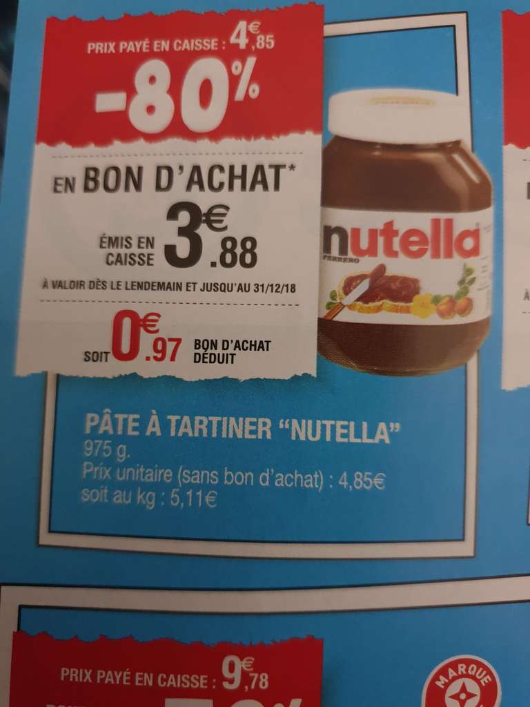 Pot de pâte à tartiner Nutella - 975 g (via 3.88€ en bon d'achat) - Dommartin-lès-Toul (54)