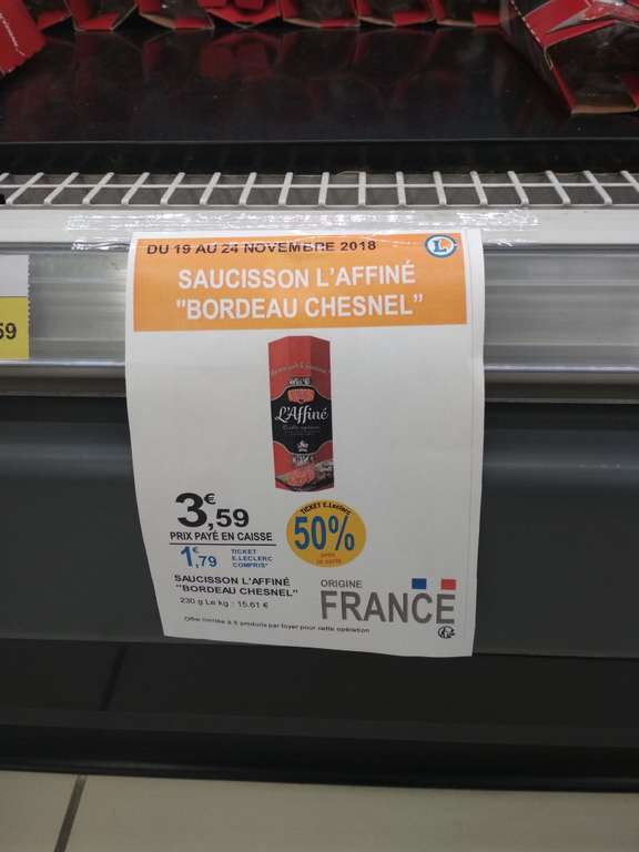 Saucisson sec Bordeaux Chesnel (via 1.79€ sur la carte)- Aire sur la lys (59)
