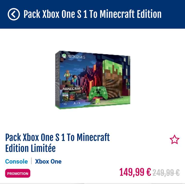Console XBOX One S 1 To Minecraft Edition (Dans une sélection de magasins - via l'application)