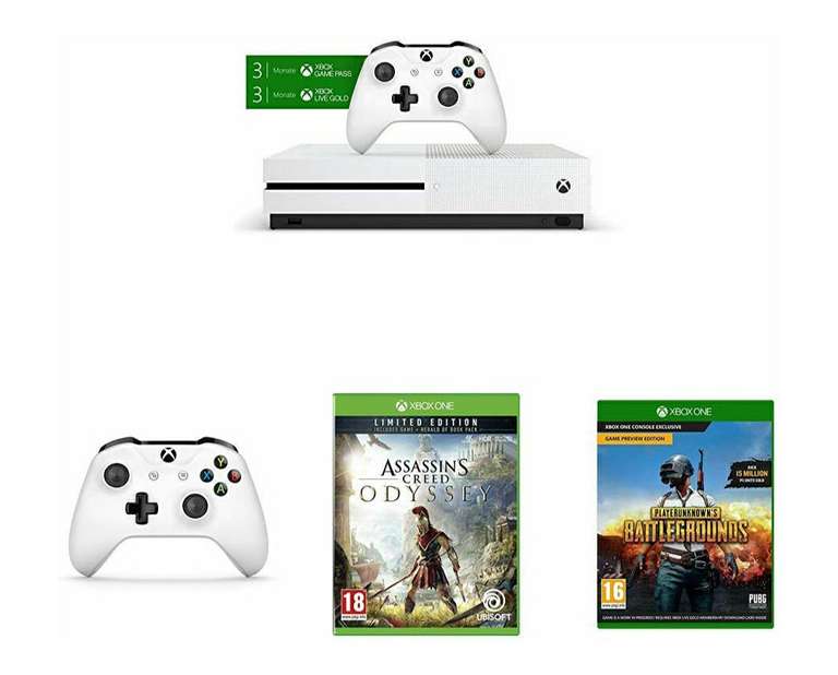 Xbox One S 1To + 3 mois Game Pass + 3 Mois Xbox Live Gold + 2eme manette + Assassin's Creed Odyssey + PUBG + Gears of War 4 (Dématérialisé)
