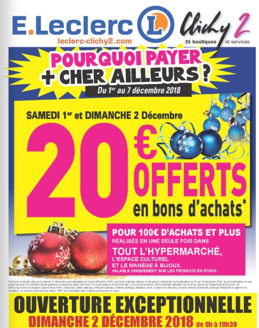 20€ offert bons d’achats dès 100€ d'achat - Clichy-sous-Bois (93)