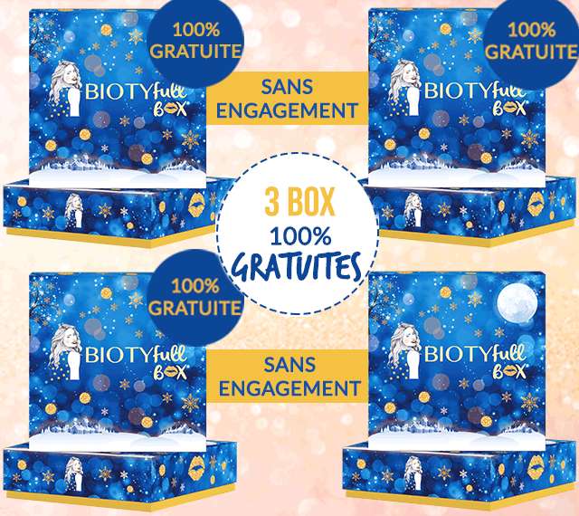 Lot de 4 boxes beauté de Noël Biotyfull (5 produits naturels pour le corps + 1 trousse de maquillage pailletée) - Biotyfull Box