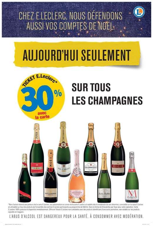 30% remboursés en bon d'achat de réduction sur les champagnes (via carte fidélité)