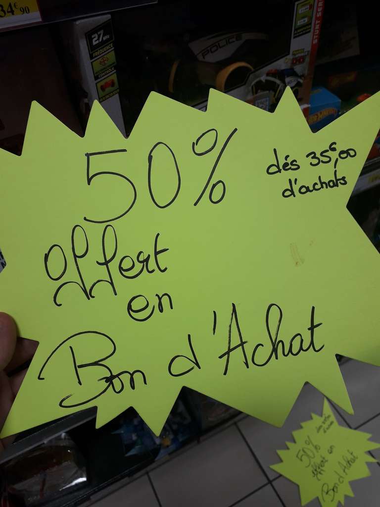 50% offert en bon d'achat dés 35€ d'achat sur les jouets - Neuvic (24)