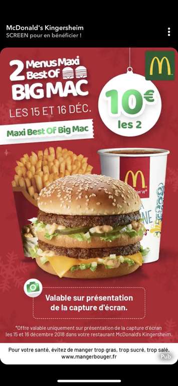 2 menus Maxi Best Of Big Mac à 10€ (Kingersheim 68)
