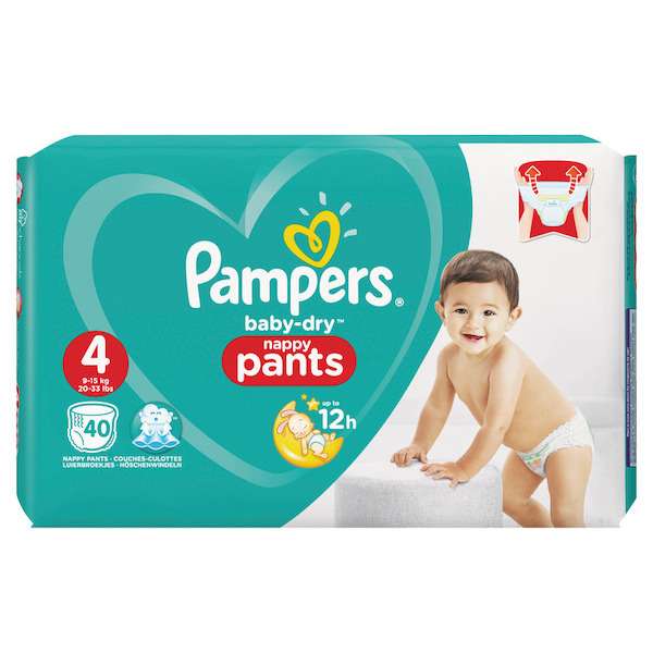Paquet de 40 Couches Pampers Baby dry Happy pants (via 9.82€ sur la carte + BDR)