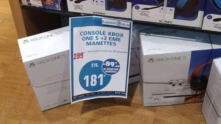 Console Microsoft Xbox One s + 2ème manette - Leclerc seclin (59)