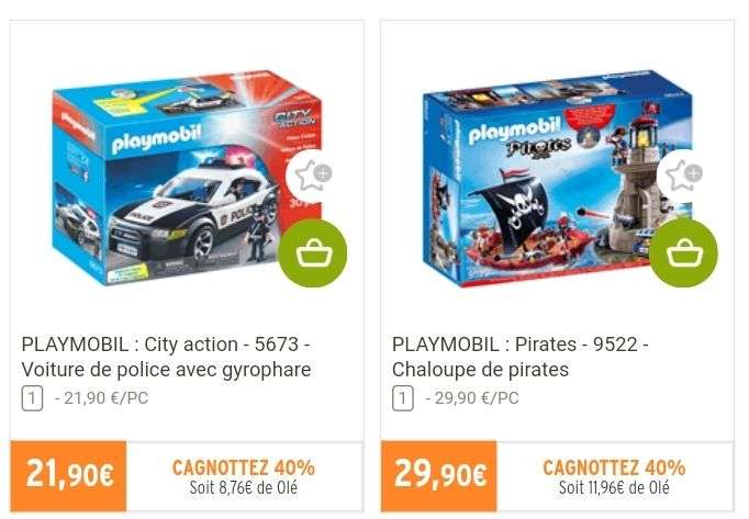Jouet Playmobil City Action Voiture de police ou Playmobil Pirates Chaloupe de Pirates (via 11.95€ sur la carte fidélité)