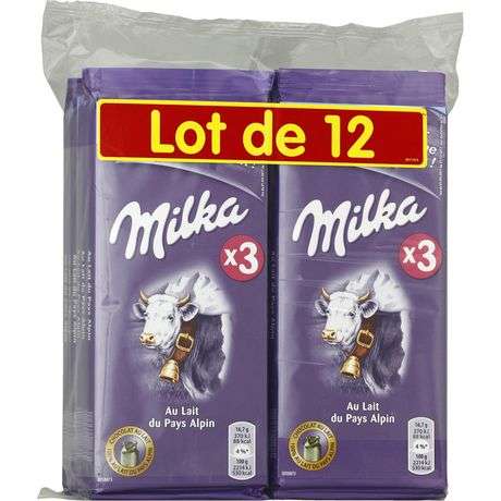 Lot de 12 Tablettes de chocolat au lait Milka - 100g (Taverny - 95)