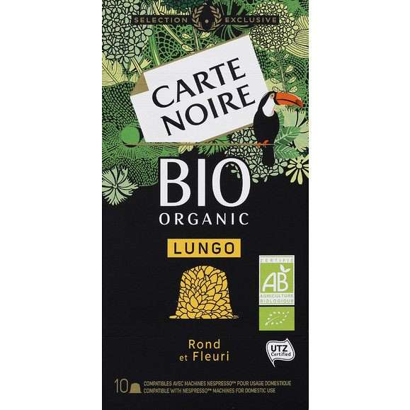 Café de 10 capsules de café Carte Noire Lungo Bio
