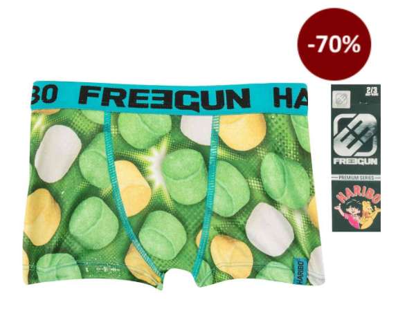 Jusqu'à 70% de réduction sur une sélection de produits dérivés Haribo - Ex: Caleçon Freegun pour enfant, Motif Chamallows