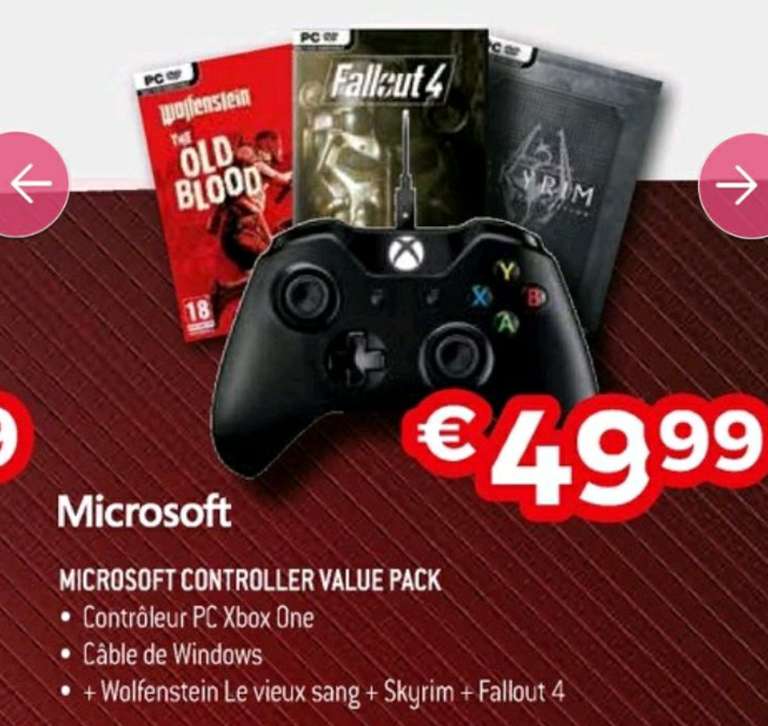 Manette Xbox One + Câble pour Windows + Skyrim + Wolfenstein + Fallout 4 sur PC ( Exellent - Frontaliers Belgique)