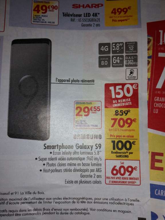 Smartphone 5.8" Samsung Galaxy S9 - 64 Go (via ODR de 100€)  -  Rosny-sous-Bois (93)