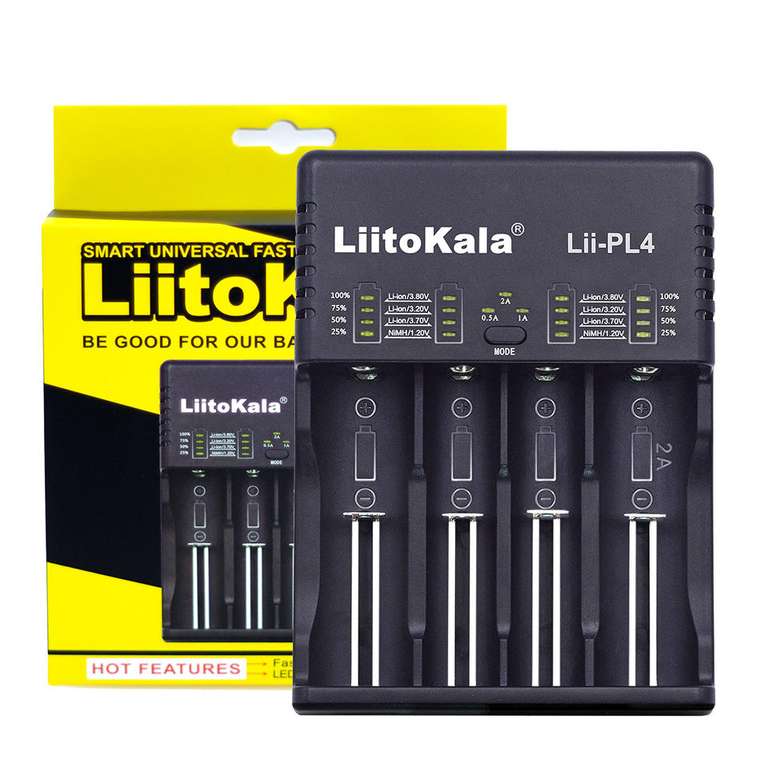 Chargeur piles Liitokala PL4 - Ni-MH / Li-fe / Li-ion / IMR, 4 Emplacements