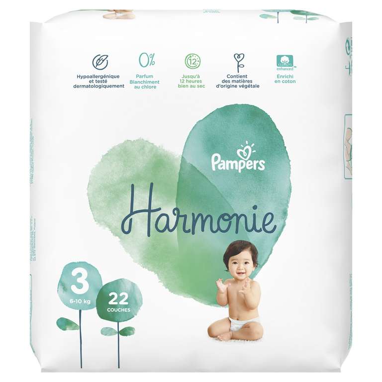 1 Paquet de 22 Couches bébé Pampers Harmonie - Taille aux choix (via 6.45€ sur le compte fidélité) - Givors (69)