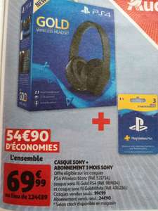 Casque bluetooth sans-fil Sony Gold pour PS4 + Abonnement PS+ - 3 mois