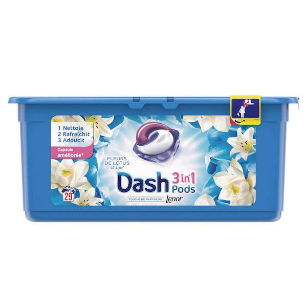 Boîte de 29 Capsules de Lessive Dash Pods 3-en-1 (Via 7.88€ sur Carte de Fidélité + BDR)