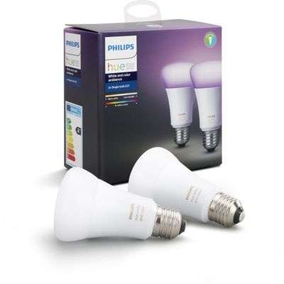 Pack de 2 Ampoules Philips E27 Hue White & Color + 1 Pack offert (soit 25€ l'ampoule Hue Color)