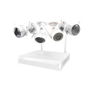 Kit caméra de surveillance : 4 caméras 1080p Full HD (sirène et flash intégré) + Enregistreur Wi-Fi 1T, Compatible Google Home Alexa