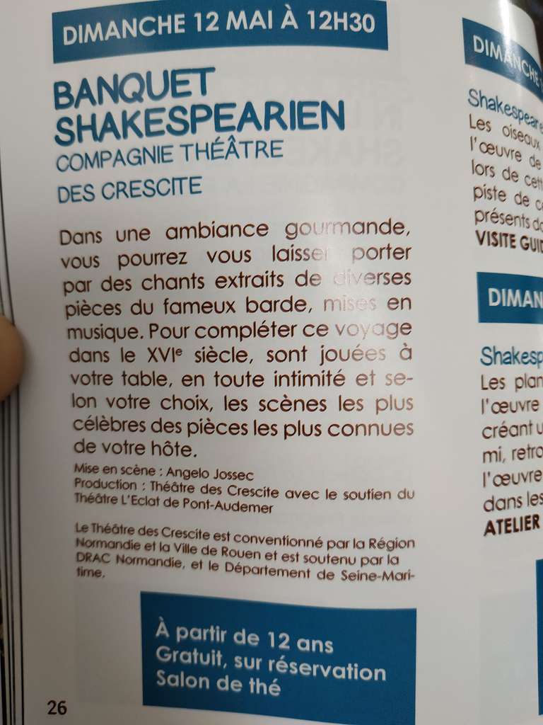 Banquet et représentation de pièces de théâtre de Shakespeare gratuite - Château d'Hardelot - Condette (62)