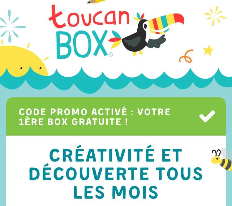 Première Box ToucanBox Créativité et découvertes pour Enfants gratuite (puis 9,95€ par mois - sans engagement - toucanbox.com)