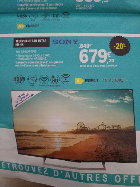TV 55" Sony KD55XF8096 - Ultra HD, 4K, WIFI, HDR, Android TV - Jonzac (17) / Bergerac, Sarlat-la-Canéda (24)