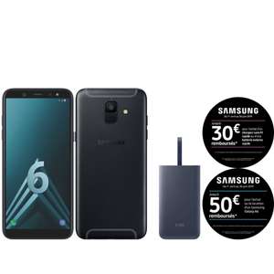 Smartphone 5,6" Samsung Galaxy A6 (32 Go) + Batterie externe Fastcharge 5100 mAh (via ODR de 50€ + ODR 30€)