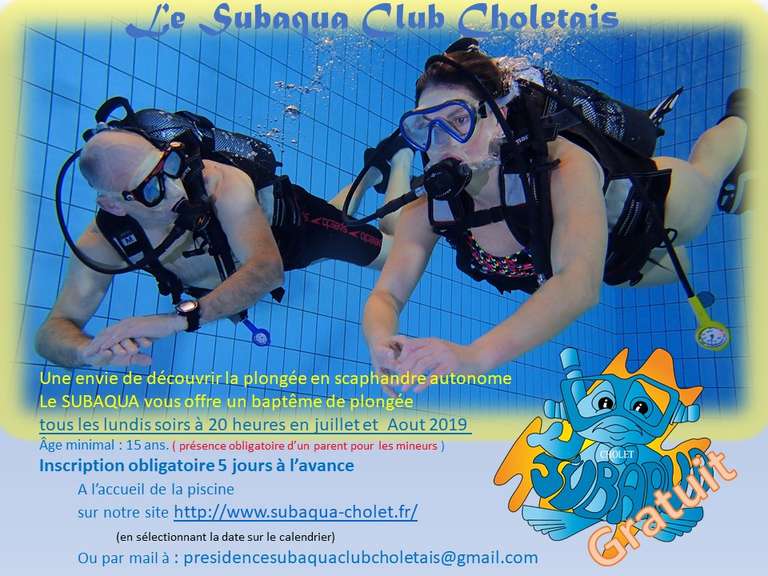 [Les lundis, à 20 h] Baptême de plongée gratuit - Subaqua Club Choletais (49)