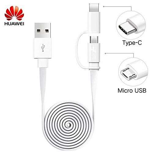 Câble de charge Blanc microUSB / Adaptateur Type-C Huawei Honor - 2A