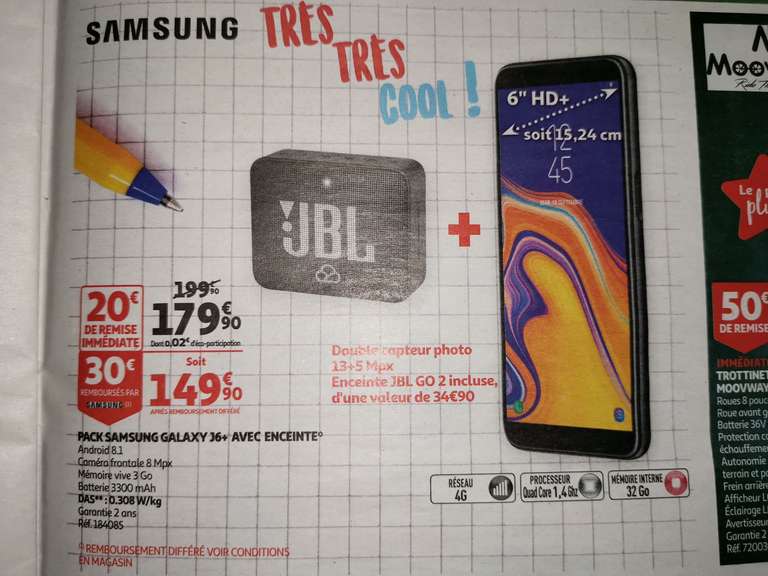 Smartphone 6" Samsung Galaxy J6+ - 32 Go (via ODR 30€) + Enceinte bluetooth JBL Go 2 - Sète (34)
