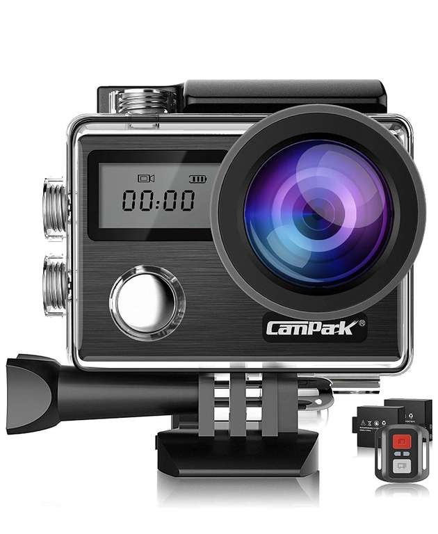 Pack caméra sportive Campark X20 (4K UHD, 20 Mpix, étanche, Wi-Fi) + télécommande + 2 batteries + kits d'accessoires (vendeur tiers)