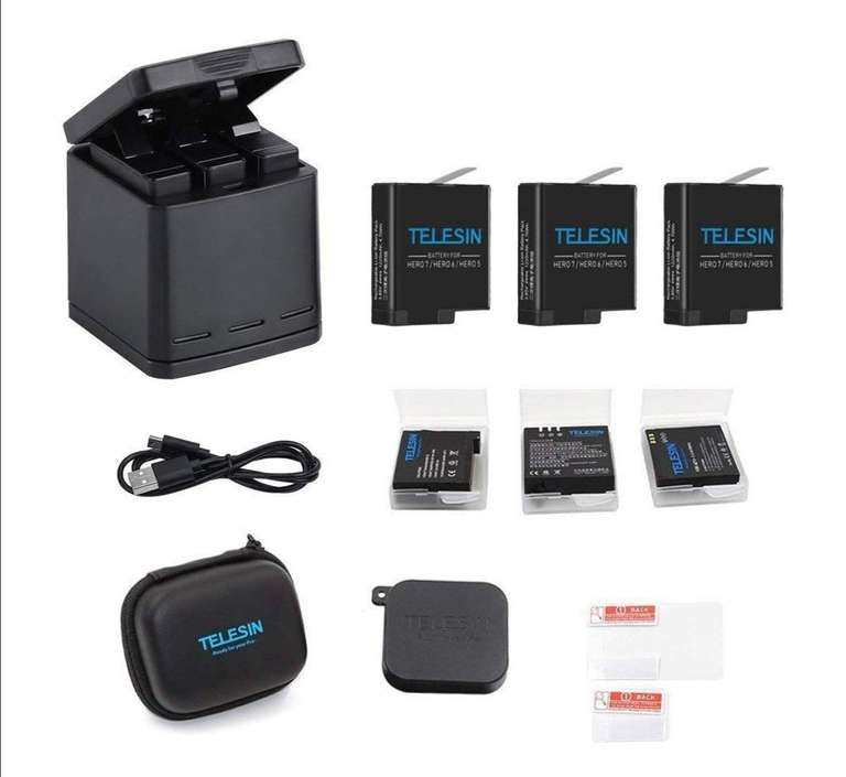 Kit 6-en-1 Telesin pour Caméras Sportives GoPro Hero 5 & 6 - Chargeur de Batteries + 3 Batteries + Accessoires (Via Coupon - Vendeur Tiers)