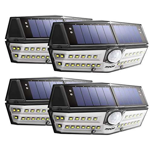 Lot de 4 Lampes solaires Mpow - IPX6, LEDs, Détection de mouvements, Etanches (vendeur tiers)
