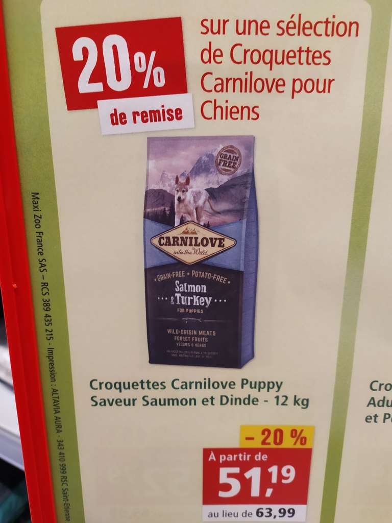 Sac de Croquettes Carnilove pour Chiens - 12Kg - Maxi Zoo Quimper & Fouesnant (29)