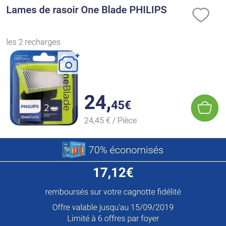 Lot de 2 lames de rechange QP220/50 pour rasoir Philips OneBlade (Via 17,12€ sur la carte de fidélité)