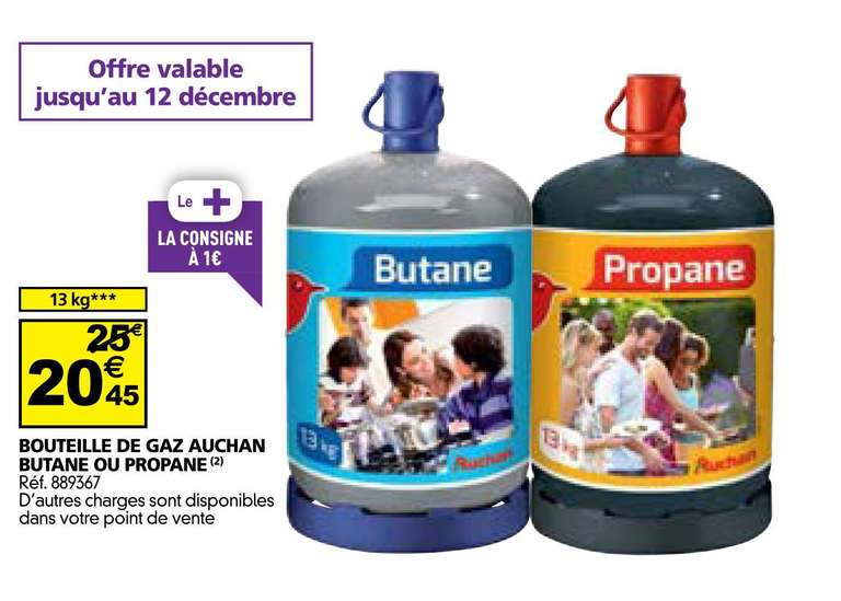 bouteille de gaz Auchan propane ou Butane - 13 Kg