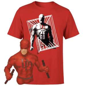 T-Shirt pour hommes et femmes (du XS au XXL) + Tirelire buste Daredevil de 20cm - Produits sous licence officielle Marvel