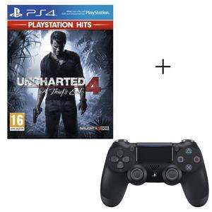 Pack Manette PS4 DualShock 4 Noire V2 + Jeu Uncharted 4: A Thief's End PlayStation Hits + Code Fortnite