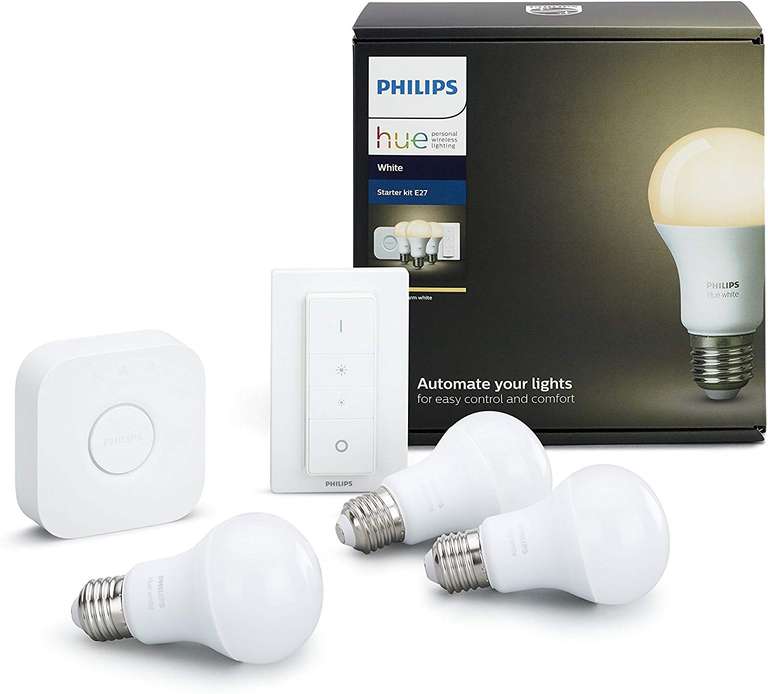 Kit de démarrage Philips Hue : 3 ampoules E27 Blanc + Pont + Variateur