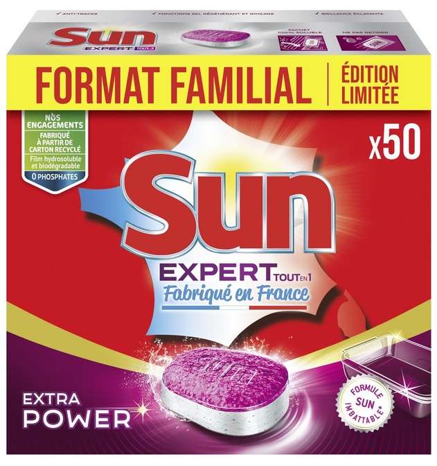 Paquet de 50 Tablettes Lave-Vaiselle Sun Expert Tout en 1 Extra Shine ou Extra Power (Via 80% en bon d'achat)