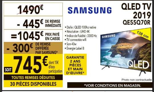 TV QLED 55” Samsung QE55Q70R 2019 - UHD 4K, HDR, 100 Hz, Smart TV (Via ODR 300€) - Brest Gouesnou (29)