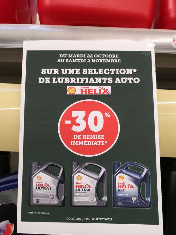 30% de réduction sur une sélection de lubrifiants auto Shell Helix (+ 3€ d'ODR) - Saint-Brieuc / Tréguier (22)