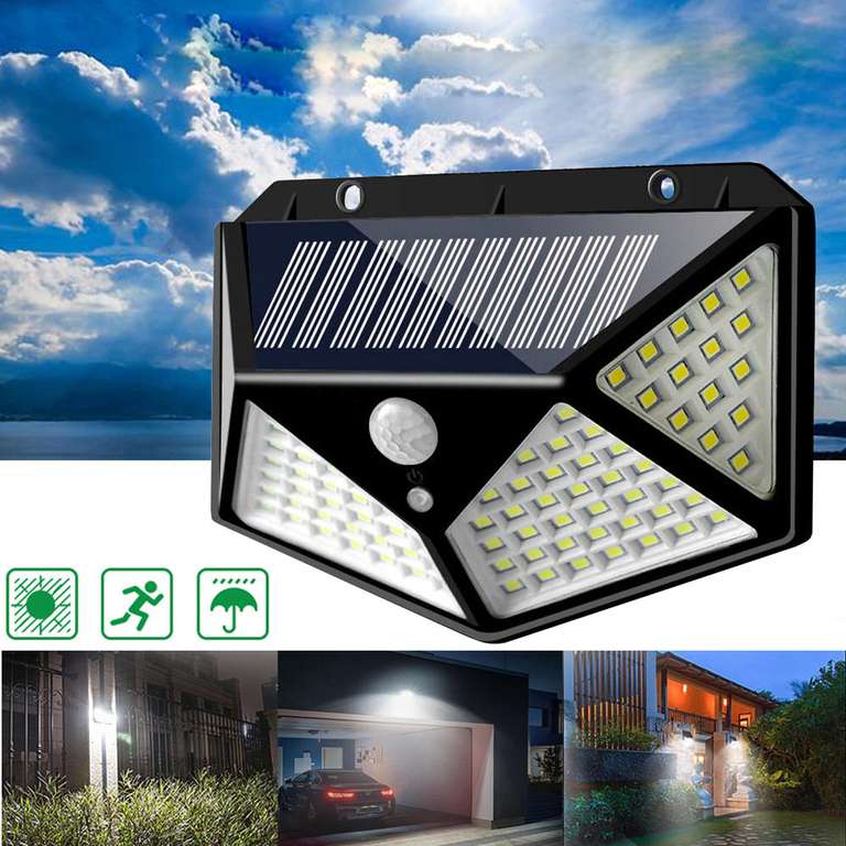 Projecteur solaire extérieur - 100 LEDs, 1000 Lumens, capteur 270°, IP65